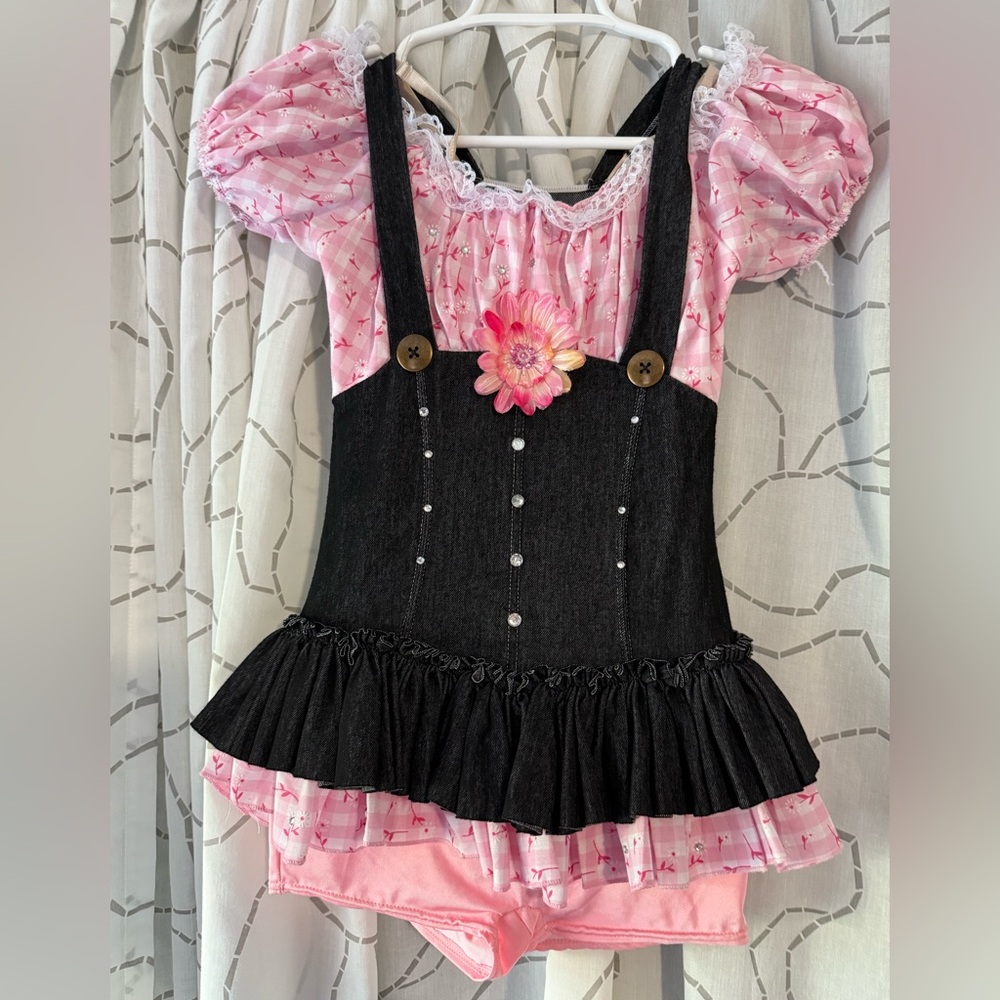 Pink & Black Jean One Piece Dance Costume By Curtain Call. Size-CLA.